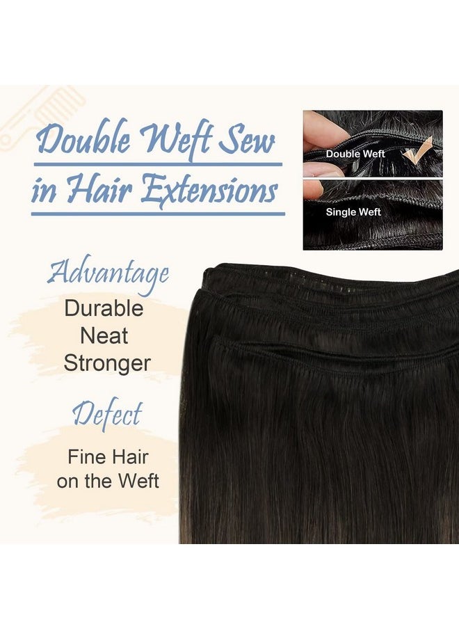 Easyouth - Weft Hair Extensions 20 Inch Sew In Human Hair Extensions Dark Brown Balayage To Chestnut Brown Highlights Ash Blonde Remy Bundles Weave Extensions 100 Grams Real Hair Wefts - Image 1