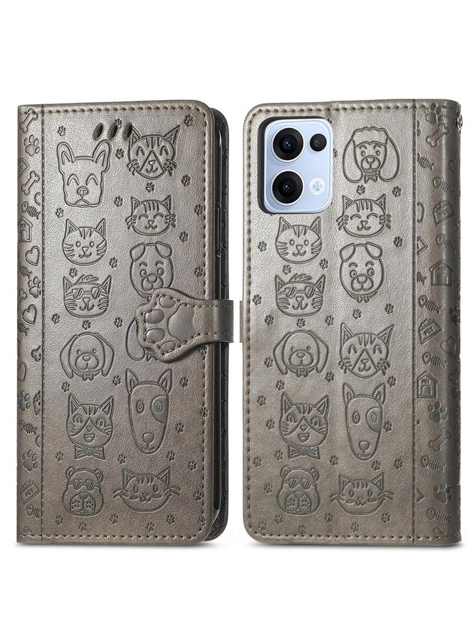 S-TOP Case For OPPO Reno13 Cat and Dog Embossed Leather Phone Case - Image 2
