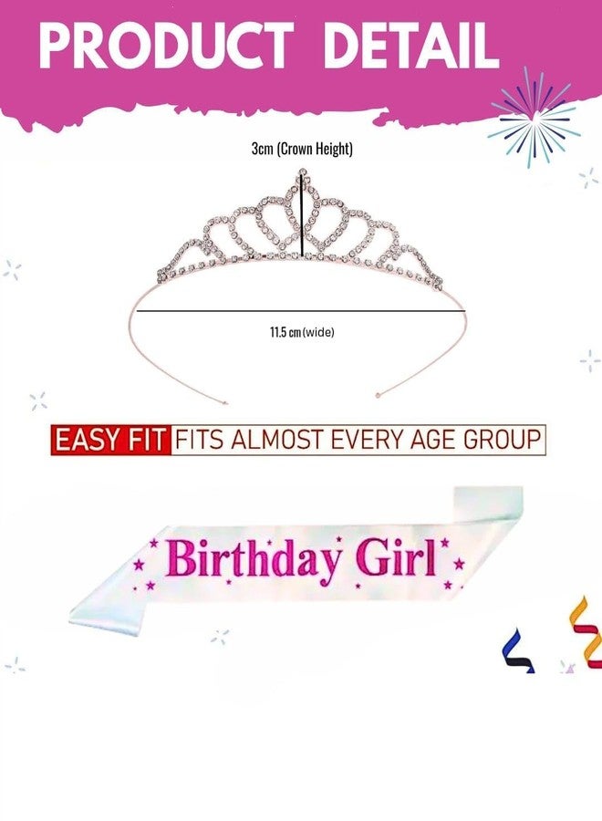 WISHIFY Birthday Sash & Rhinestone Tiara Crown Set for Women & Girls | Satin Birthday Girl Sash with Crown | Party & Photoshoot Accessory - Image 3
