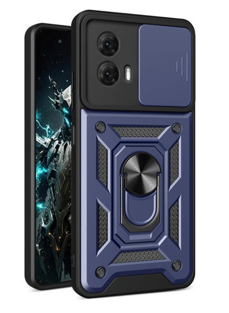 موتورولا G85 5G حالة الهاتف المحمول ، انزلاق الكاميرا عدسة الغطاء ، 360 درجة قوس الدورية خاتم ، ودعم المغناطيسي سيارة صدمة برهان حالة الهاتف المحمول الأزرق