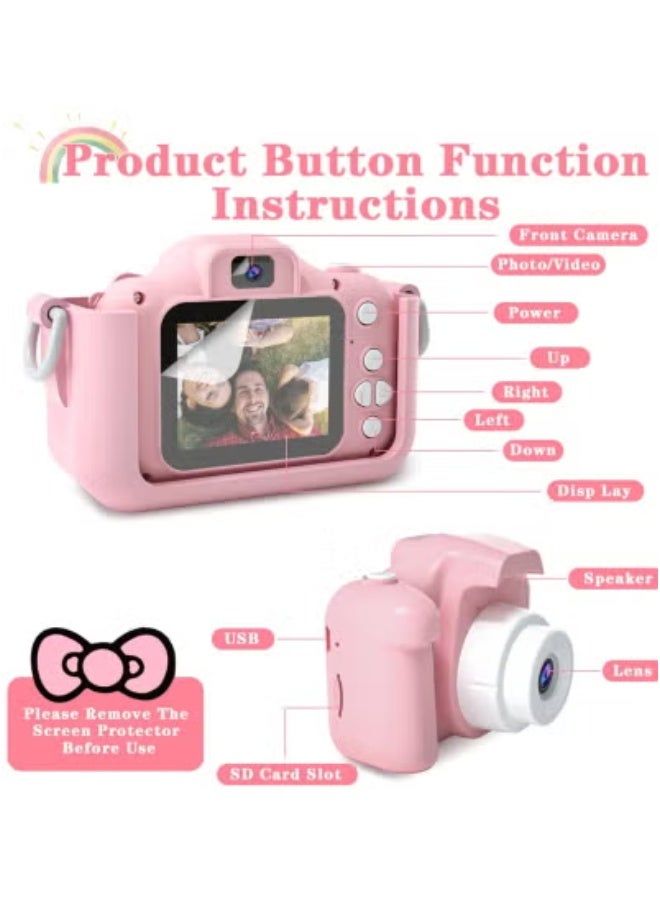 Kids Camera Upgrade HD Digital Camera for Toddlers – Dual Front and Rear Cameras for Photos & Videos – 2.0-inch IPS Screen with Fun Cartoon Frames – Rechargeable and Easy-to-Use Photography Toy – Durable Pink Gift Camera for Boys and Girls Ages 3+ - Image 4