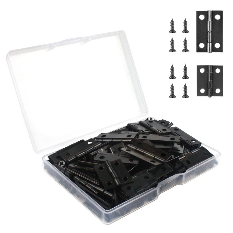 VIPMOON 70PCS Small Hinges for Wooden Box Mini Black Hinges with 300 Tiny Screws 24 x 16mm 18 x 15mm for DIY Small CraftsJewelry Box 2 Sizes - Image 2