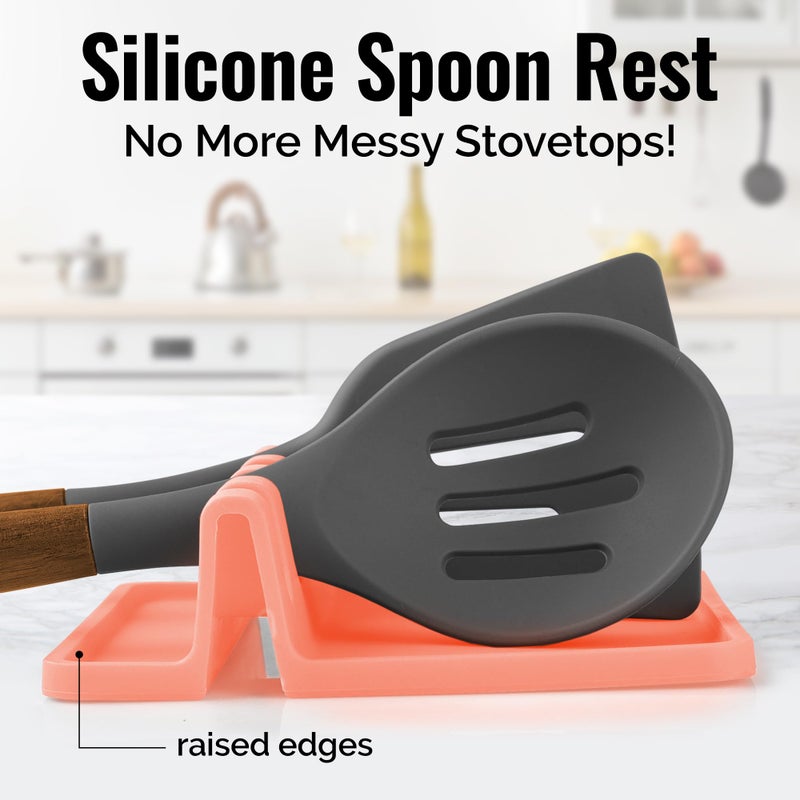 Zulay Kitchen Silicone Utensil Rest with Drip Pad for Multiple Utensils - BPA-Free, Heat-Resistant Spoon Rest & Spoon Holder for Stove Top - Kitchen Utensil Holder for Ladles & Tongs - Peach Bud - Image 2