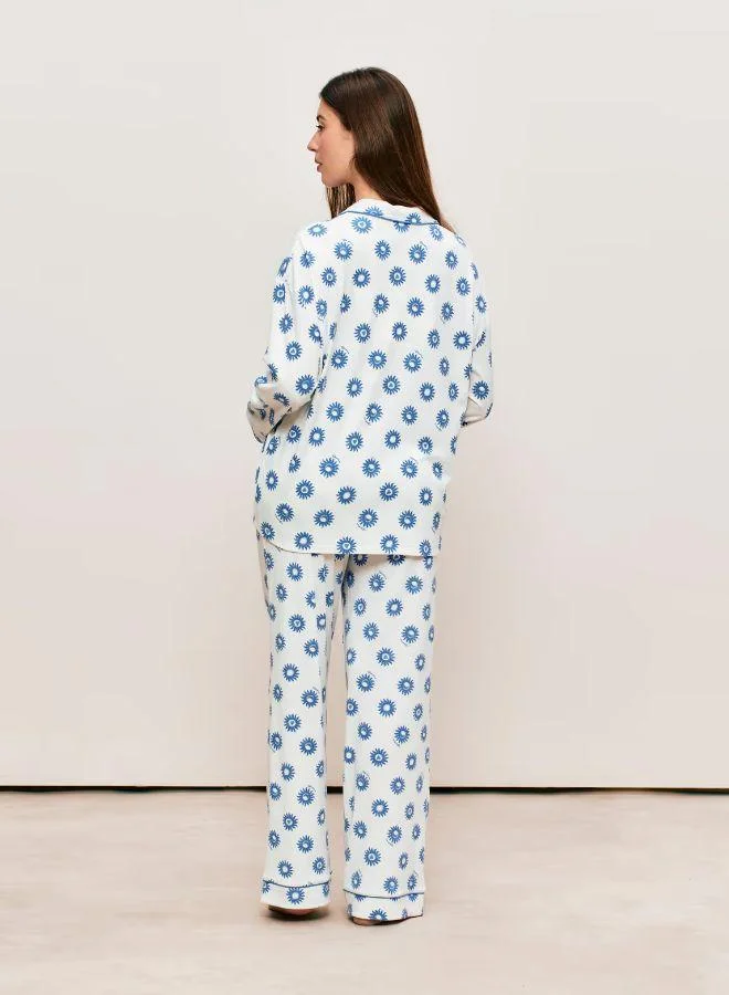 UNDIZ White Ribbed jersey trousers with sun pattern for Women | Best Price UAE