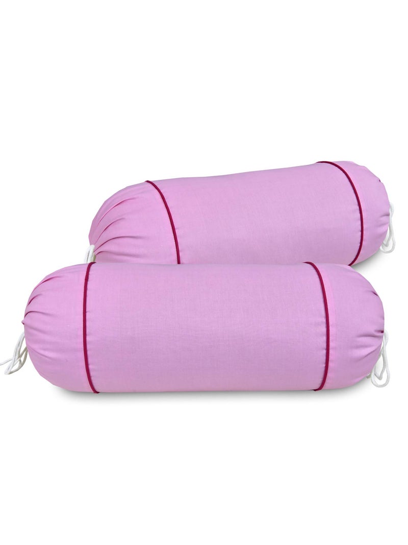 Clasiko Cotton Bolster Covers; Set of 2; 220 TC; Pink with Magenta Piping - Image 5