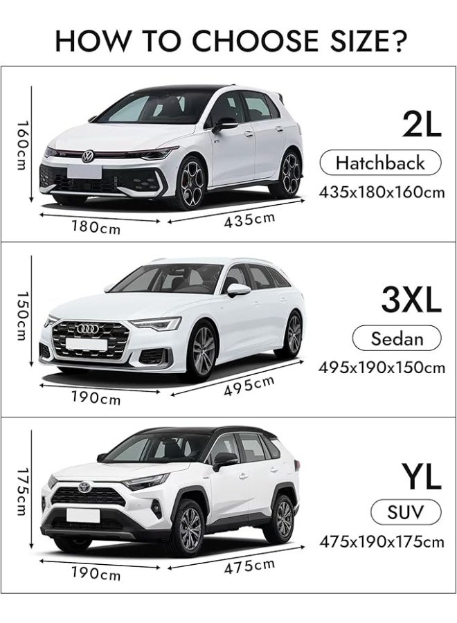 Premium Car Cover All-Weather Protection, Heavy Duty Universal Full Auto Cover for Sedan and SUV, Waterproof Sun UV and Dust Shield with Storage Bag - Image 3