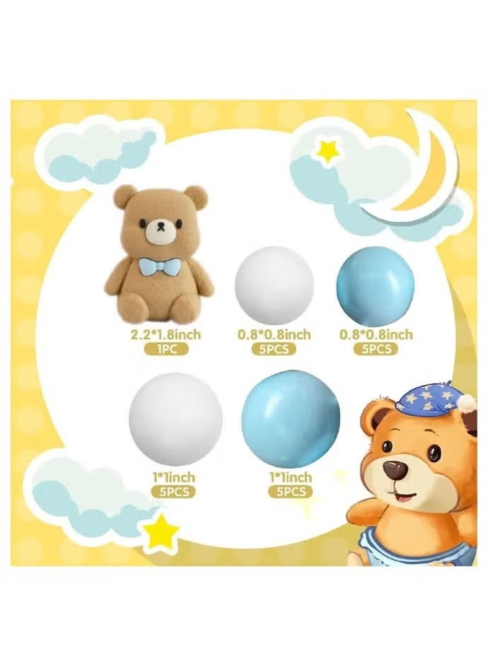 21 Pieces Bear Cake Topper Set, Birthday Cake Decoration Kit, Small Bear, Blue and White Balls, Party Supplies for Celebration - Image 2