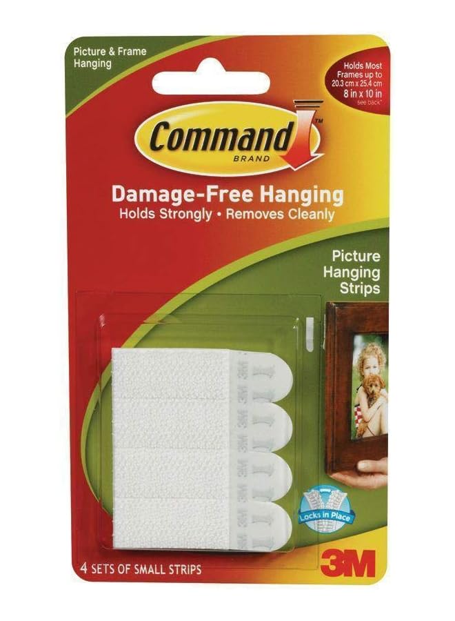 3M Command 4 Piece Picture Hanging Strips White Small 17202Es  - Image 2