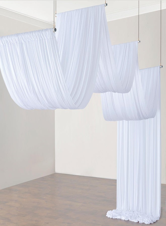 ستائر سقف بيضاء مقاس 10 أقدام × 20 قدمًا لحفلات الزفاف، لوحتان بطول 5 × 20 قدمًا، ستارة سقف للخيمة أو المظلة، ستائر حريرية بيضاء مقاومة للتجاعيد سهلة التركيب والتعليق، مناسبة للمناسبات والكنائس وغرف النوم. - Image 1