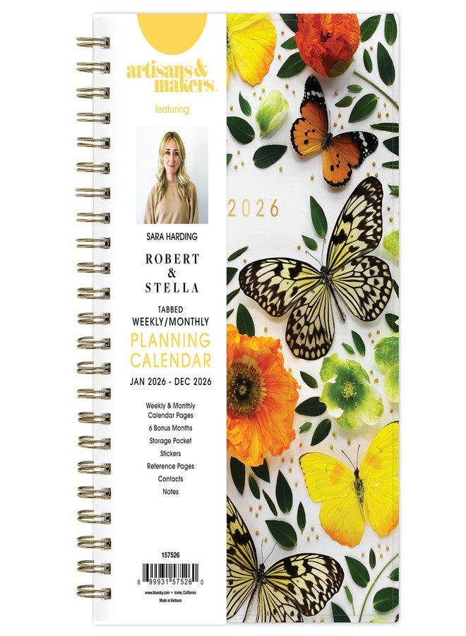 Blue Sky Artisans & Makers Sara Harding 2026 Weekly and Monthly Planner, January 2026 - December 2026, 5" x 8", Flexible Cover, Durable Wire Binding, Laminated Tabs, Pocket, Stickers, Butterflies - Image 1