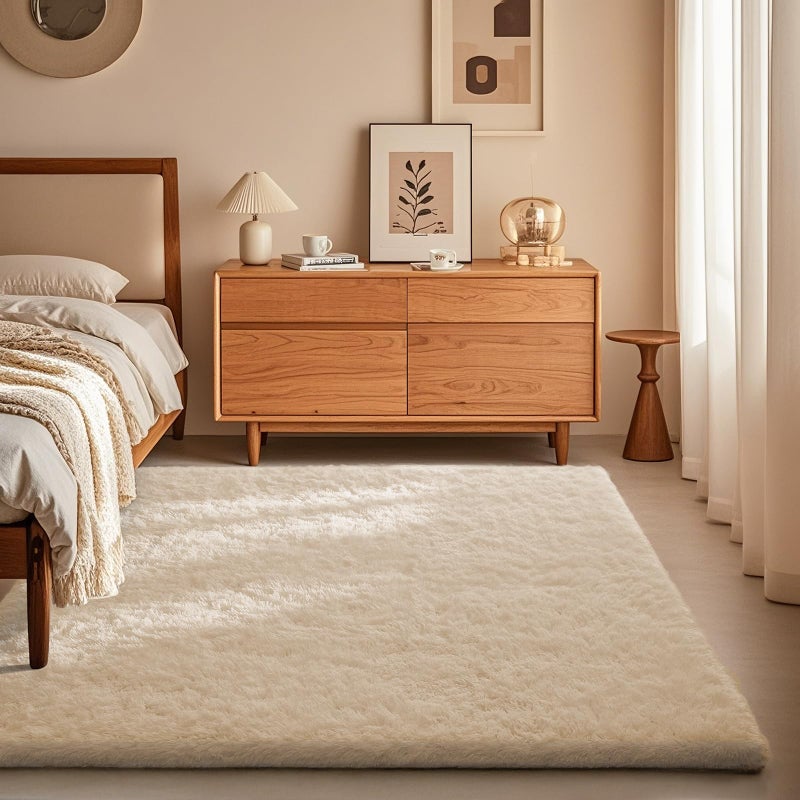 Ophanie Area Rugs for Bedroom, Christmas Upgrade Non-Slip Ivory Fluffy Soft Shag Living Room Carpet, Indoor Floor 4x6 Fuzzy Shaggy Living Room Plush Nursery Rug for Kids Home Dorm Decor Aesthetic - Image 1