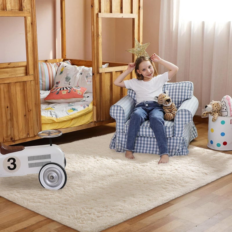 Ophanie Area Rugs for Bedroom, Christmas Upgrade Non-Slip Ivory Fluffy Soft Shag Living Room Carpet, Indoor Floor 4x6 Fuzzy Shaggy Living Room Plush Nursery Rug for Kids Home Dorm Decor Aesthetic - Image 5
