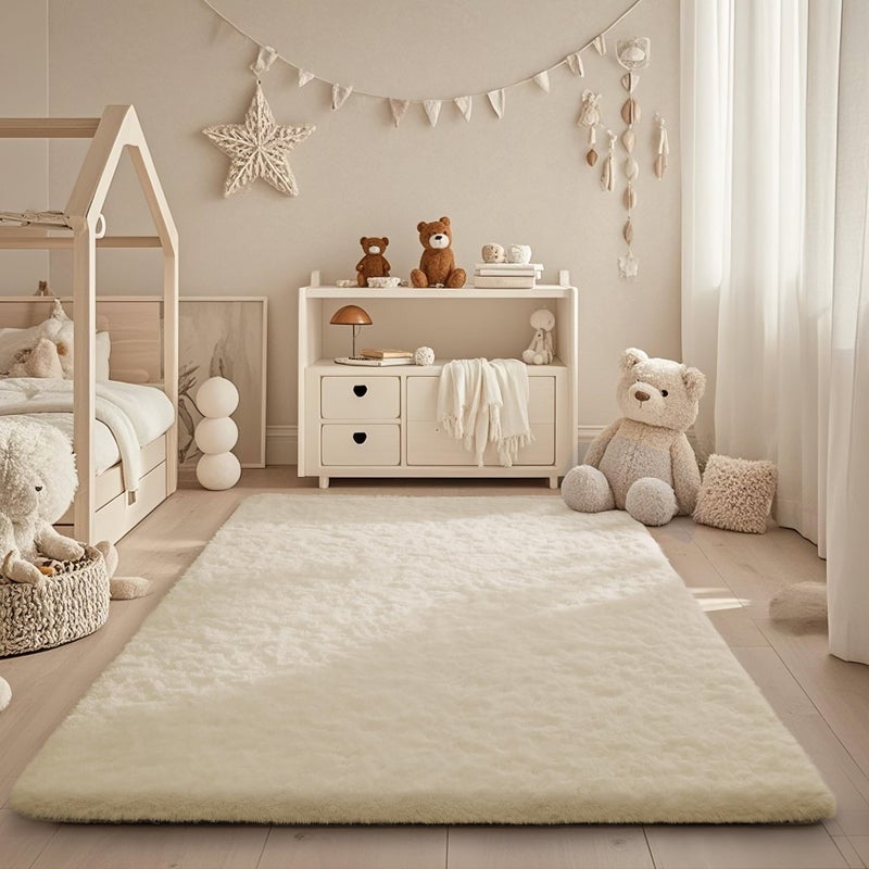 Ophanie Area Rugs for Bedroom, Christmas Upgrade Non-Slip Ivory Fluffy Soft Shag Living Room Carpet, Indoor Floor 4x6 Fuzzy Shaggy Living Room Plush Nursery Rug for Kids Home Dorm Decor Aesthetic - Image 4