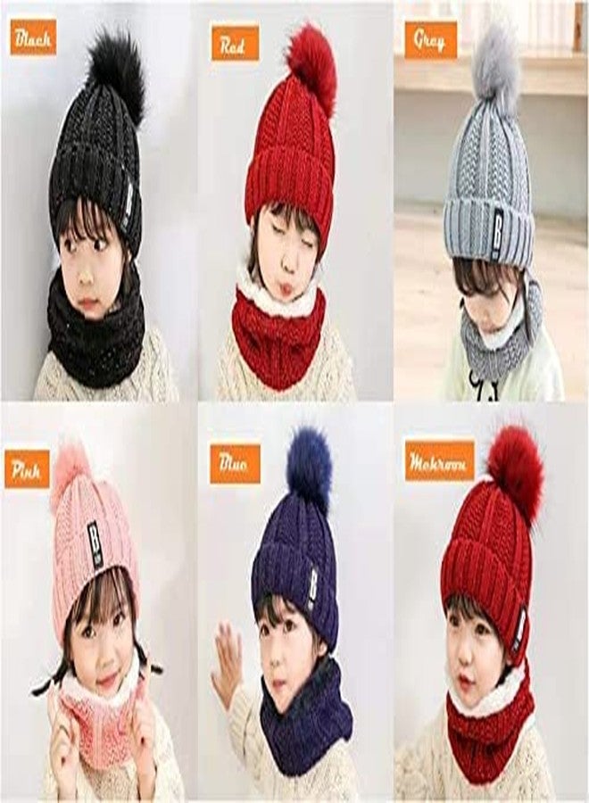 Malvina طقم قبعة شتوية صوفية ناعمة ودافئة ومقاومة للثلج من مالفينا للأطفال (أكبر من 12 سنة) (مزينة بكرة صوفية) ووشاح (مبطن بالفرو من الداخل) - عبوة من قطعة واحدة (أسود) - Image 4