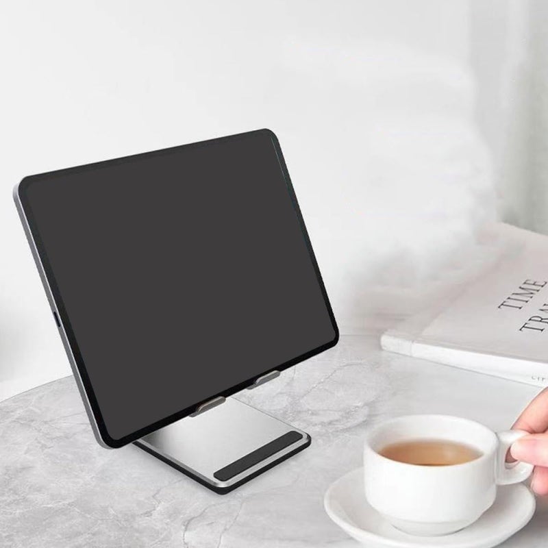Foldable Aluminum Tablet Stand and Desktop Phone Holder for Live Streaming, Mini Adjustable Mobile Device Bracket Compatible with Smartphones and Tablets, Silver - Image 5