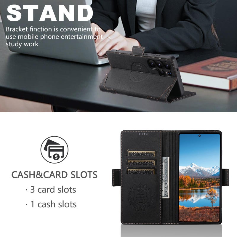 Suteni For Samsung Galaxy S22 Ultra 5G Suteni J07 Multifunctional Horizontal Flip Magsafe Leather Phone Case(Black) - Image 5