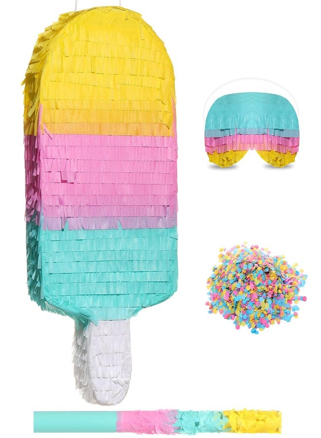 Sratte Ice Cream Piñata Includes Stick Blindfold Confetti Summer Piñata Ice Cream Sweet Party Supplies for Kids Birthday Party Decor, 16.1 x 7.9 x 3.2 Inches - Image 1
