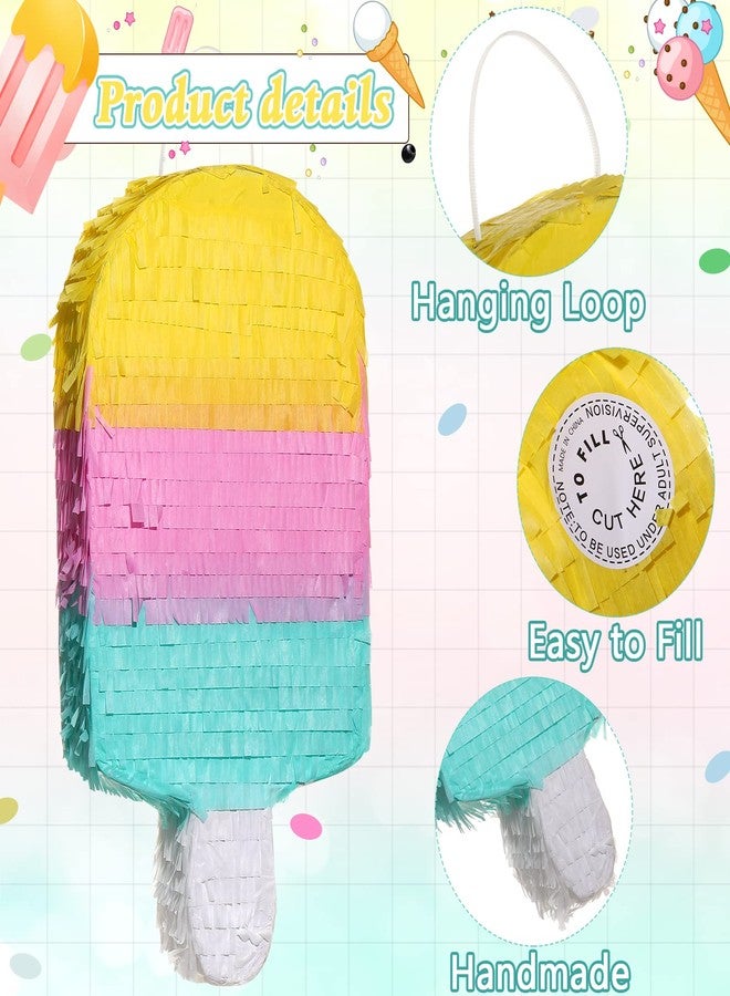 Sratte Ice Cream Piñata Includes Stick Blindfold Confetti Summer Piñata Ice Cream Sweet Party Supplies for Kids Birthday Party Decor, 16.1 x 7.9 x 3.2 Inches - Image 4