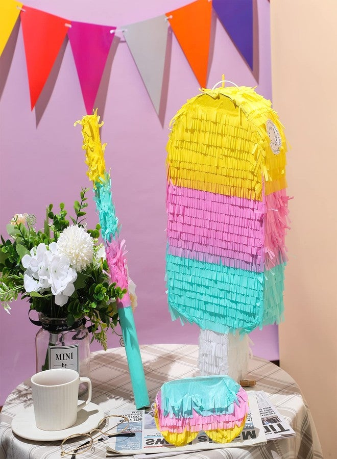 Sratte Ice Cream Piñata Includes Stick Blindfold Confetti Summer Piñata Ice Cream Sweet Party Supplies for Kids Birthday Party Decor, 16.1 x 7.9 x 3.2 Inches - Image 3