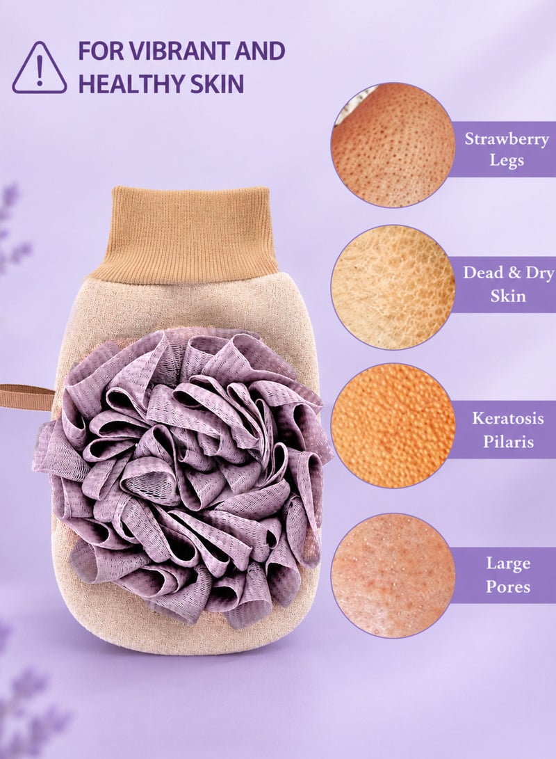 Ammar Space Exfoliating Bath Glove with Sponge, Double-Sided Body Scrubber for Shower, 22 × 14 cm-Purple - Image 5