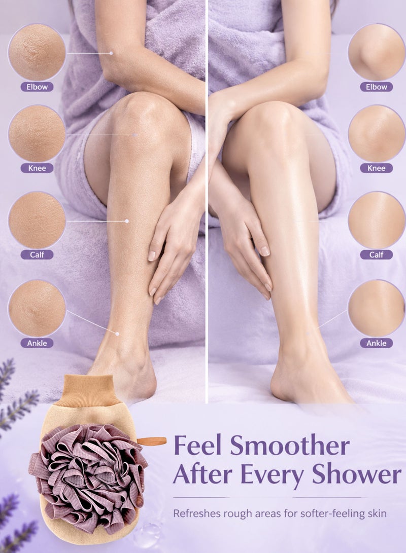Ammar Space Exfoliating Bath Glove with Sponge, Double-Sided Body Scrubber for Shower, 22 × 14 cm-Purple - Image 4
