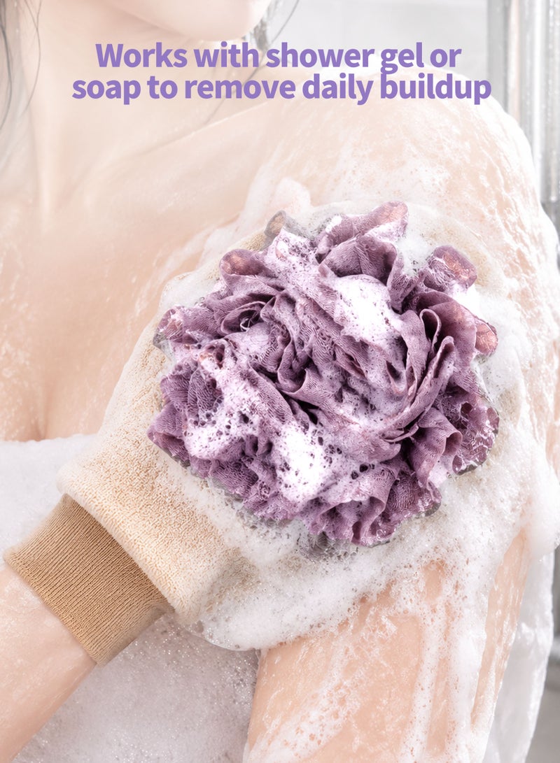 Ammar Space Exfoliating Bath Glove with Sponge, Double-Sided Body Scrubber for Shower, 22 × 14 cm-Purple - Image 3