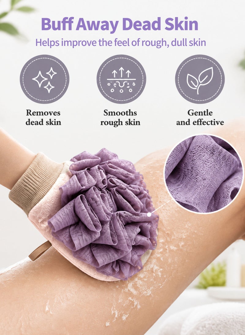 Ammar Space Exfoliating Bath Glove with Sponge, Double-Sided Body Scrubber for Shower, 22 × 14 cm-Purple - Image 2