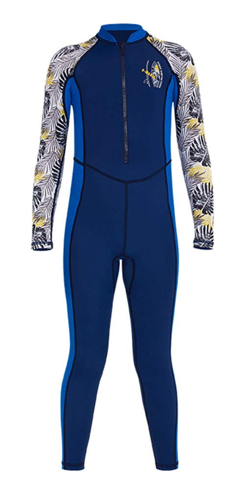 Jeleuon Youth Girls Boys One Piece Water Sports Sun Protection Rash Guard UPF 50 Long Sleeves Full Suit Swimsuit Wetsuit Swimwear NewNavy - Image 2