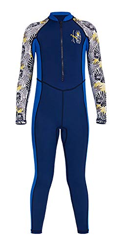 Jeleuon Youth Girls Boys One Piece Water Sports Sun Protection Rash Guard UPF 50 Long Sleeves Full Suit Swimsuit Wetsuit Swimwear NewNavy - Image 1