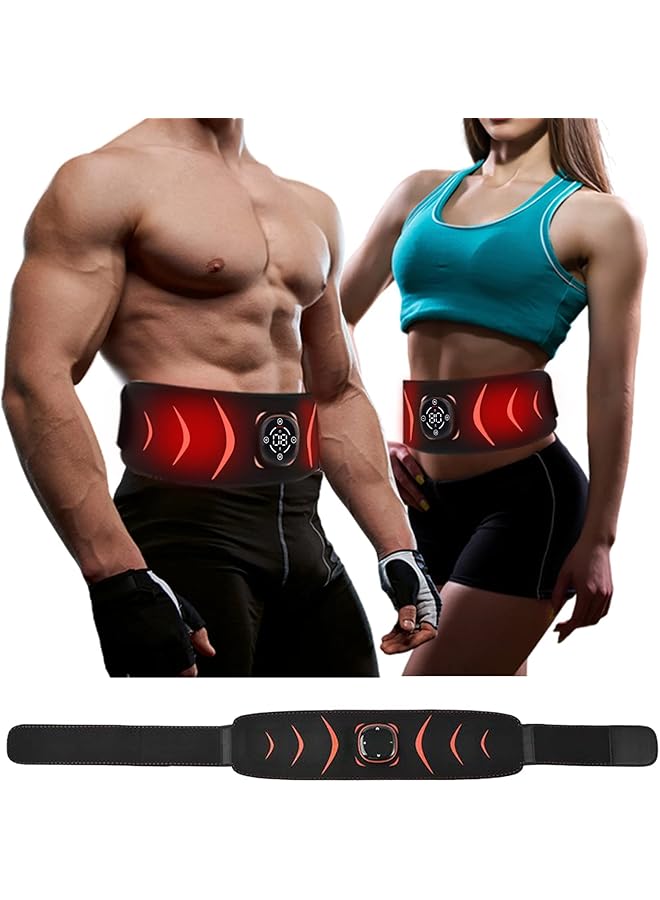 PROMASS حزام تسخين عضلات البطن، جهاز تنشيط العضلات، حزام تدريب البطن، معدات لياقة بدنية محمولة للمكتب والمنزل للبطن والذراع والساق 37"-55" (بدون جهاز تحكم عن بعد) برتقالي وأسود - Image 1