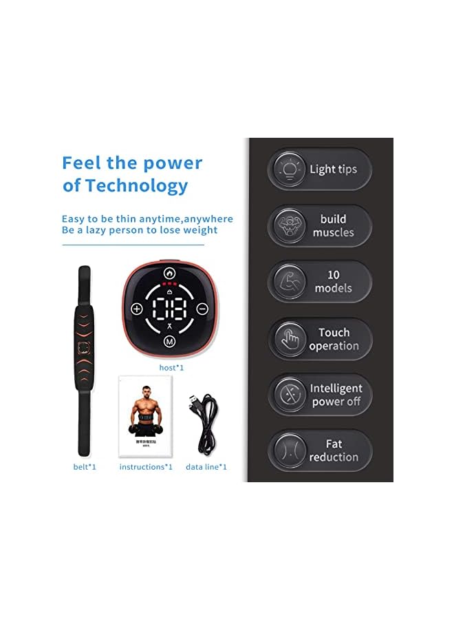 PROMASS حزام تسخين عضلات البطن، جهاز تنشيط العضلات، حزام تدريب البطن، معدات لياقة بدنية محمولة للمكتب والمنزل للبطن والذراع والساق 37"-55" (بدون جهاز تحكم عن بعد) برتقالي وأسود - Image 3