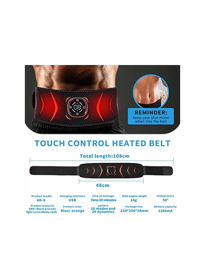 PROMASS حزام تسخين عضلات البطن، جهاز تنشيط العضلات، حزام تدريب البطن، معدات لياقة بدنية محمولة للمكتب والمنزل للبطن والذراع والساق 37"-55" (بدون جهاز تحكم عن بعد) برتقالي وأسود - Image 5