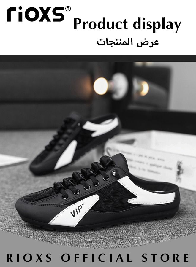 RIOXS Men's Mules Clog Slippers, Fashion Casual Slip On Loafers, Handmade Leather Slippers, Comfy Soft Flat Mules for Men, Lightweight Walking Slides, Backless Penny Shoes for Male, Clogs Mules for Office Business Travel, Semi Slippers Black Mule - Image 5