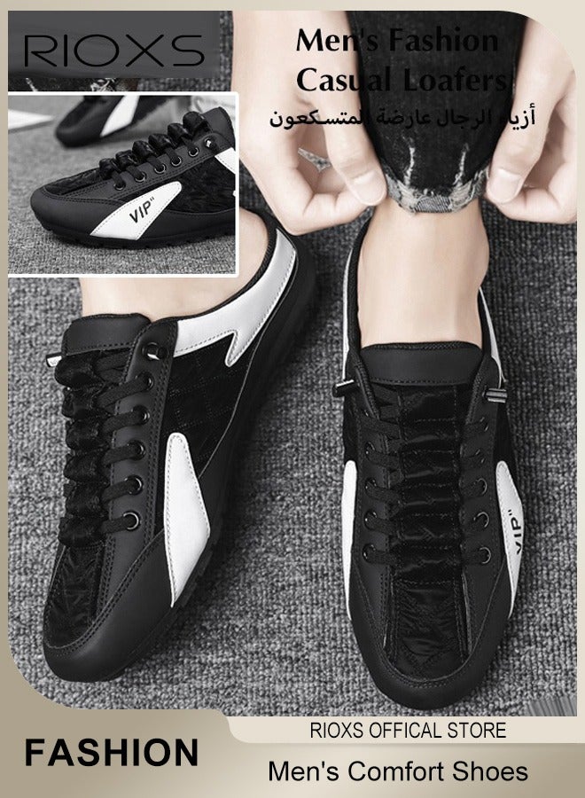 RIOXS Men's Mules Clog Slippers, Fashion Casual Slip On Loafers, Handmade Leather Slippers, Comfy Soft Flat Mules for Men, Lightweight Walking Slides, Backless Penny Shoes for Male, Clogs Mules for Office Business Travel, Semi Slippers Black Mule - Image 1