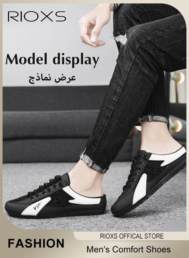 RIOXS Men's Mules Clog Slippers, Fashion Casual Slip On Loafers, Handmade Leather Slippers, Comfy Soft Flat Mules for Men, Lightweight Walking Slides, Backless Penny Shoes for Male, Clogs Mules for Office Business Travel, Semi Slippers Black Mule - Image 2