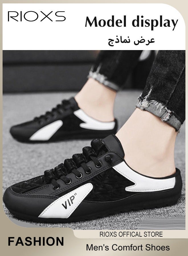 RIOXS Men's Mules Clog Slippers, Fashion Casual Slip On Loafers, Handmade Leather Slippers, Comfy Soft Flat Mules for Men, Lightweight Walking Slides, Backless Penny Shoes for Male, Clogs Mules for Office Business Travel, Semi Slippers Black Mule - Image 4