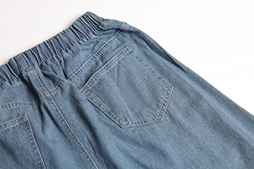 CHARTOU Women's Retro Elastic High Waist Frayed A-Line Maxi Denim Skirt with Pockets (Large, Light Blue) - Image 3