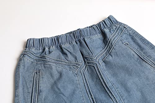 CHARTOU Women's Retro Elastic High Waist Frayed A-Line Maxi Denim Skirt with Pockets (Large, Light Blue) - Image 2