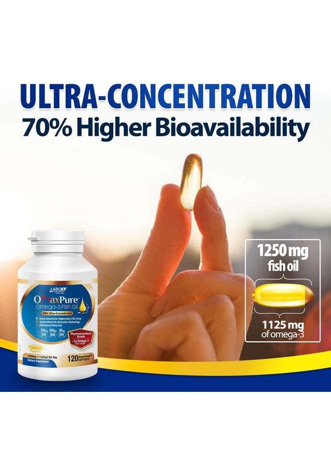 LABO Nutrition - Omaxpure Omega 3 Fish Oil 1125Mg Omega3 120 Count Pharmaceutical Grade High Potency Better Absorbed Supercritical Co2 Extracted Rtg Form For Heart Joint Brain & Immune Health - Image 1