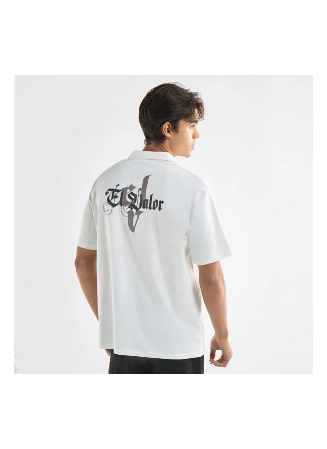 FAV Typographic Print Polo T-Shirt With Short Sleeves And Zip Closure