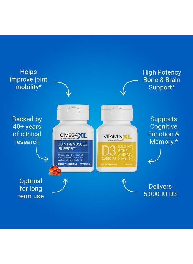 OmegaXL Joint Support Supplement - 60 Softgels & VitaminXL D3 High Potency Daily Vitamin D 5000 IU 125mcg Immune Support Supplement (30 Softgels) - 2 Pack - Image 3