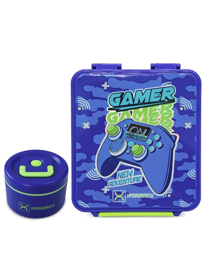 هيدروبرو Hydrobrew Personalized Bento Lunch Box w/Steel Food Jar - Gamer Blue