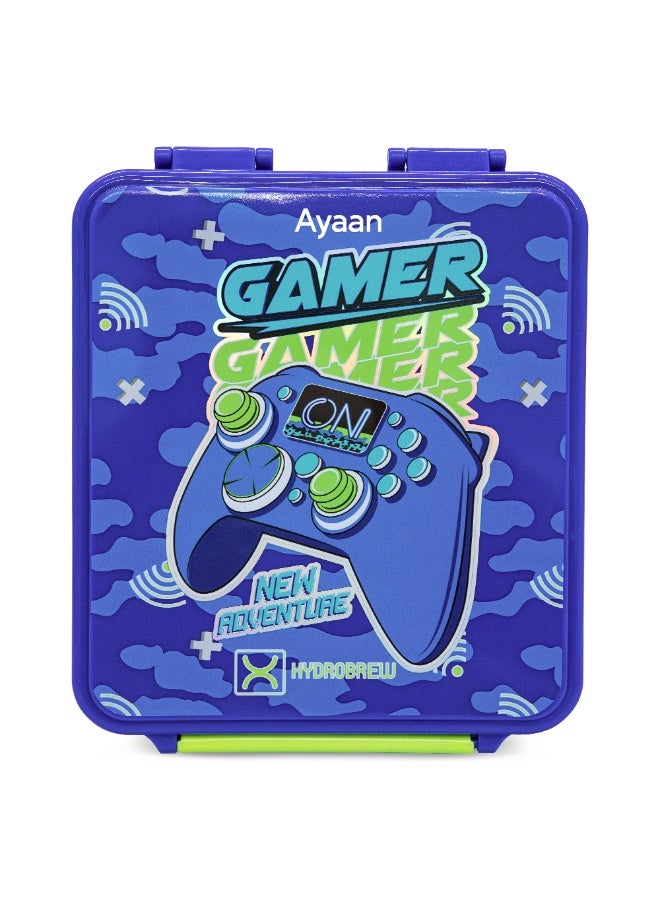 Hydrobrew Personalized Bento Lunch Box w/Steel Food Jar - Gamer Blue - Image 1