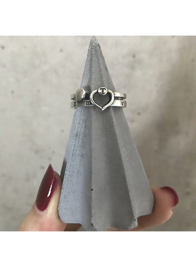 Korean Heavy Industries S925 Silver Plated Combination Ring For Women, Fashionable And Unique Vintage Index Finger Ring, Minimalist Style Internet Celebrity Ring Trend