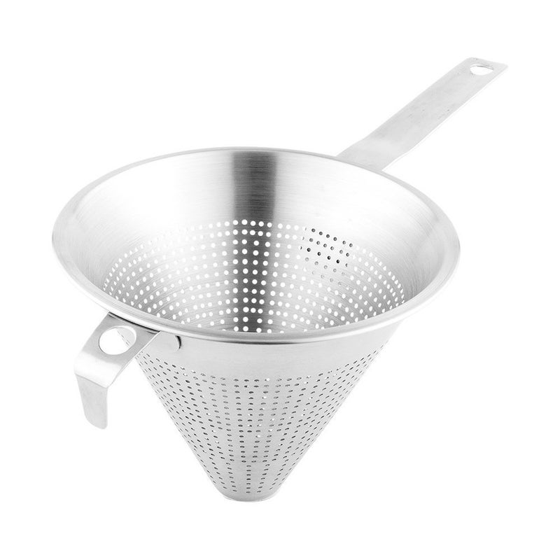 Restaurantware Restaurantware Met Lux 1475 Inch x 6 Inch x 7 Inch Cone Strainer 1 With Hook Steel Strainer  ConeShaped Ergonomic Stainless Steel China Cap Strainer For Straining Seeds Beans Sauces And More