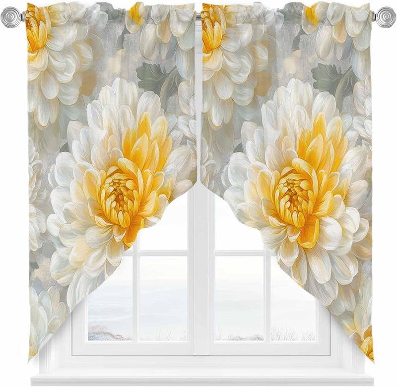 Swag Curtain Valance for Windows Yellow Floral Kitchen Valance Rod Pocket Spring Flower Swag Curtains for Kitchen Windows Bathroom Bedroom Window Treatment 72" W x 36" L - Image 1