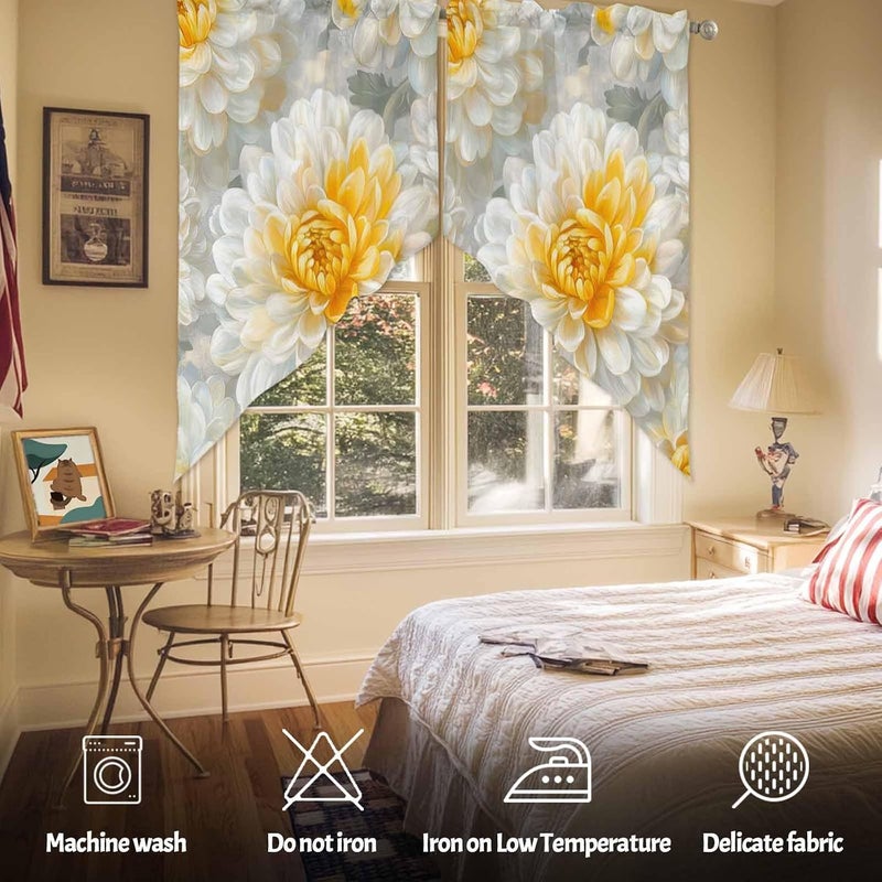 Swag Curtain Valance for Windows Yellow Floral Kitchen Valance Rod Pocket Spring Flower Swag Curtains for Kitchen Windows Bathroom Bedroom Window Treatment 72" W x 36" L - Image 3