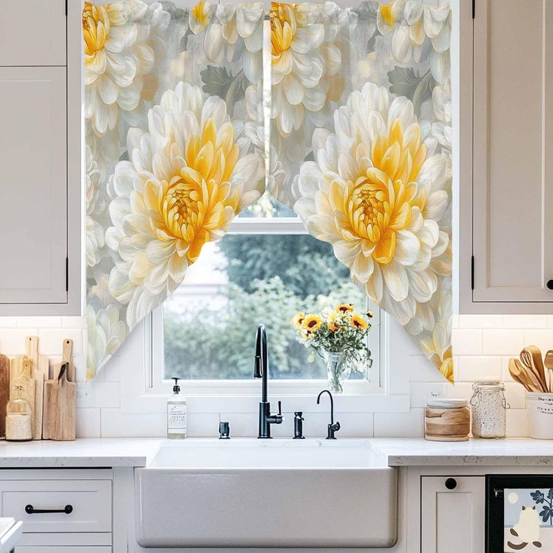 Swag Curtain Valance for Windows Yellow Floral Kitchen Valance Rod Pocket Spring Flower Swag Curtains for Kitchen Windows Bathroom Bedroom Window Treatment 72" W x 36" L - Image 4