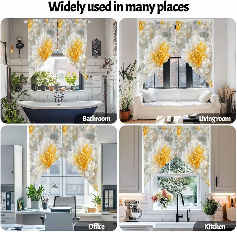 Swag Curtain Valance for Windows Yellow Floral Kitchen Valance Rod Pocket Spring Flower Swag Curtains for Kitchen Windows Bathroom Bedroom Window Treatment 72" W x 36" L - Image 5