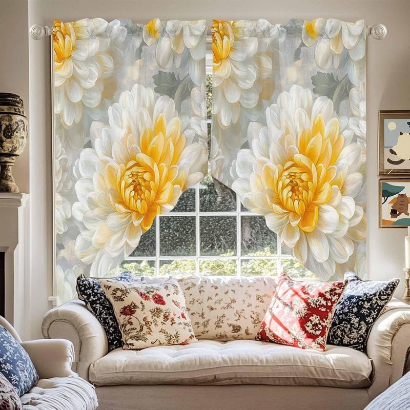 Swag Curtain Valance for Windows Yellow Floral Kitchen Valance Rod Pocket Spring Flower Swag Curtains for Kitchen Windows Bathroom Bedroom Window Treatment 72" W x 36" L - Image 2